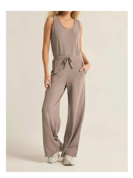 Z Supply Pants - Z Supply Layover Jumpsuit Fleece Taupe Gray Modal Wide Leg Travel Athleisure